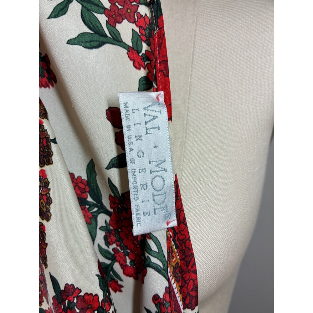 Vintage Red Green Floral Lingerie Slip Dress and Robe Sleep Set Medium 80s 90s - Picture 11 of 12